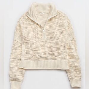 Aerie Crochet Quarter Zip Sweater NWT